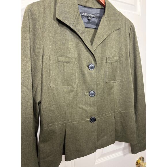 Lafayette 148 New York Wool Green Pleated Back Career Business Blazer 8 - Picture 3 of 6